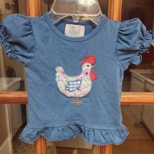 Blue Baby Top with Chicken Appliqué